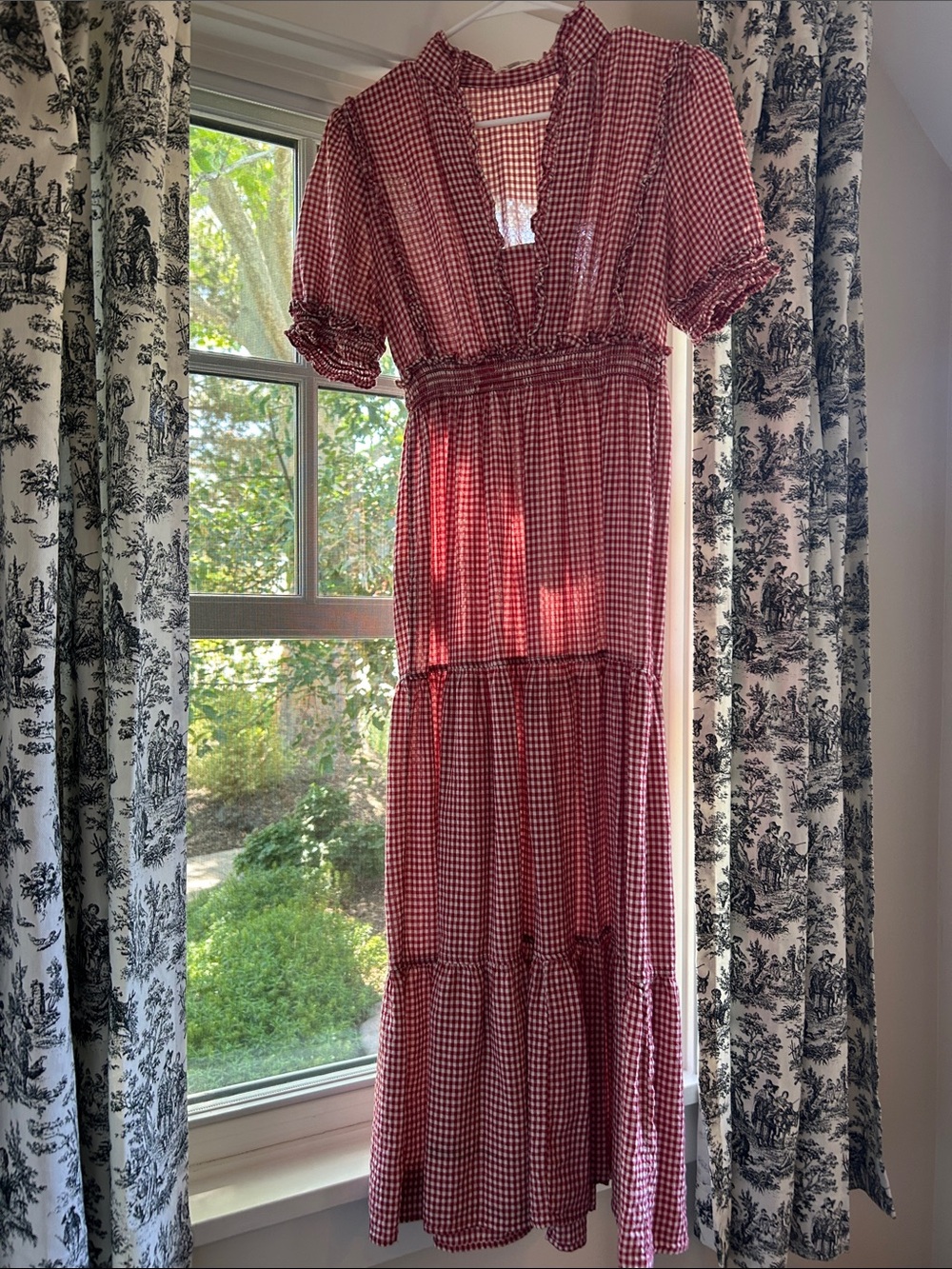 Max Studio Red Gingham Tiered Maxi Dress